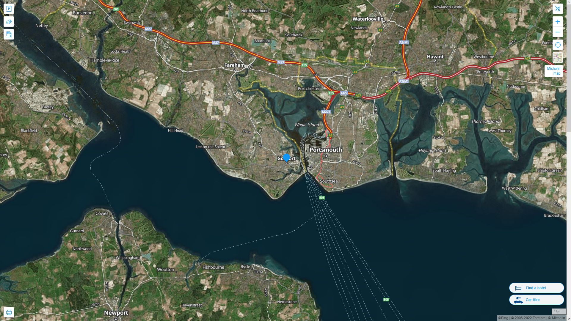 Gosport Royaume Uni Autoroute et carte routiere avec vue satellite